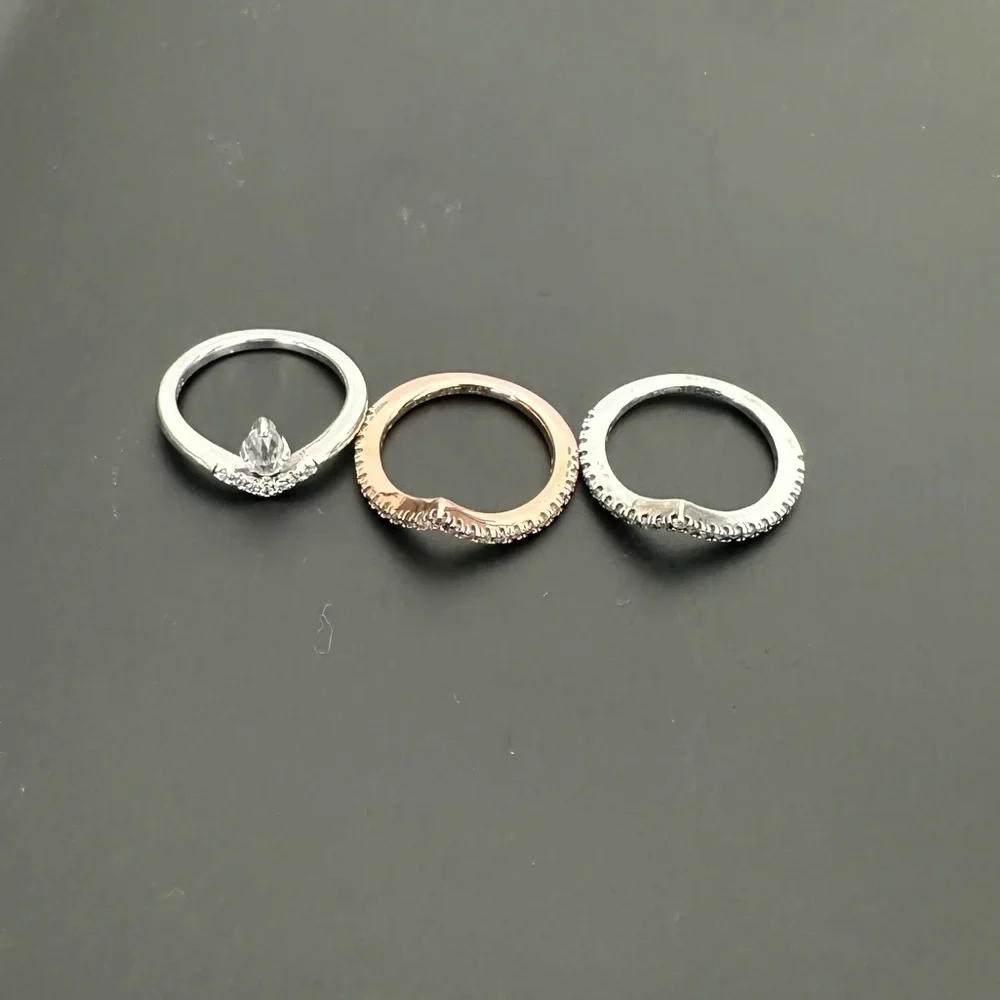 3 Pandora Wishbone Pinky Rings Rose gold and Sterling Silver Size 3 - Picture 11 of 11